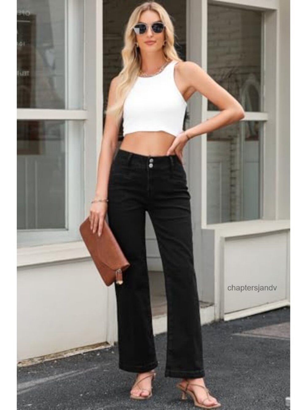 High Waisted Straight Leg Jeans with Dual Button Closure and Welt Pockets - Picture 5 of 6